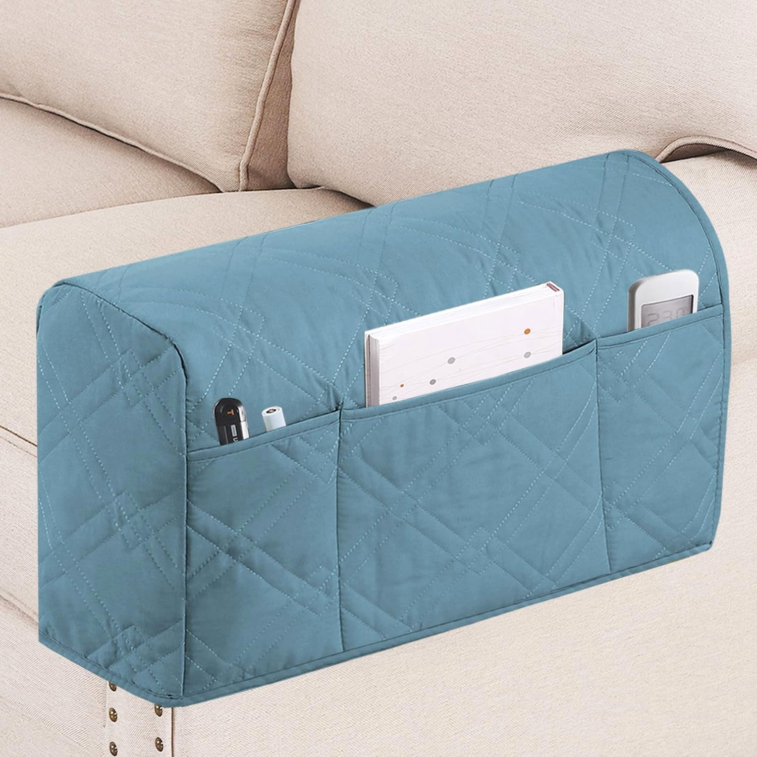 2 Pack Waterproof Armrest Covers for Chairs and Sofas Armrest Covers Couch Arm Covers for Sofa with Side Pocket Anti-Slip Furniture Protector Washable Armrest Slipcovers(Blue)
