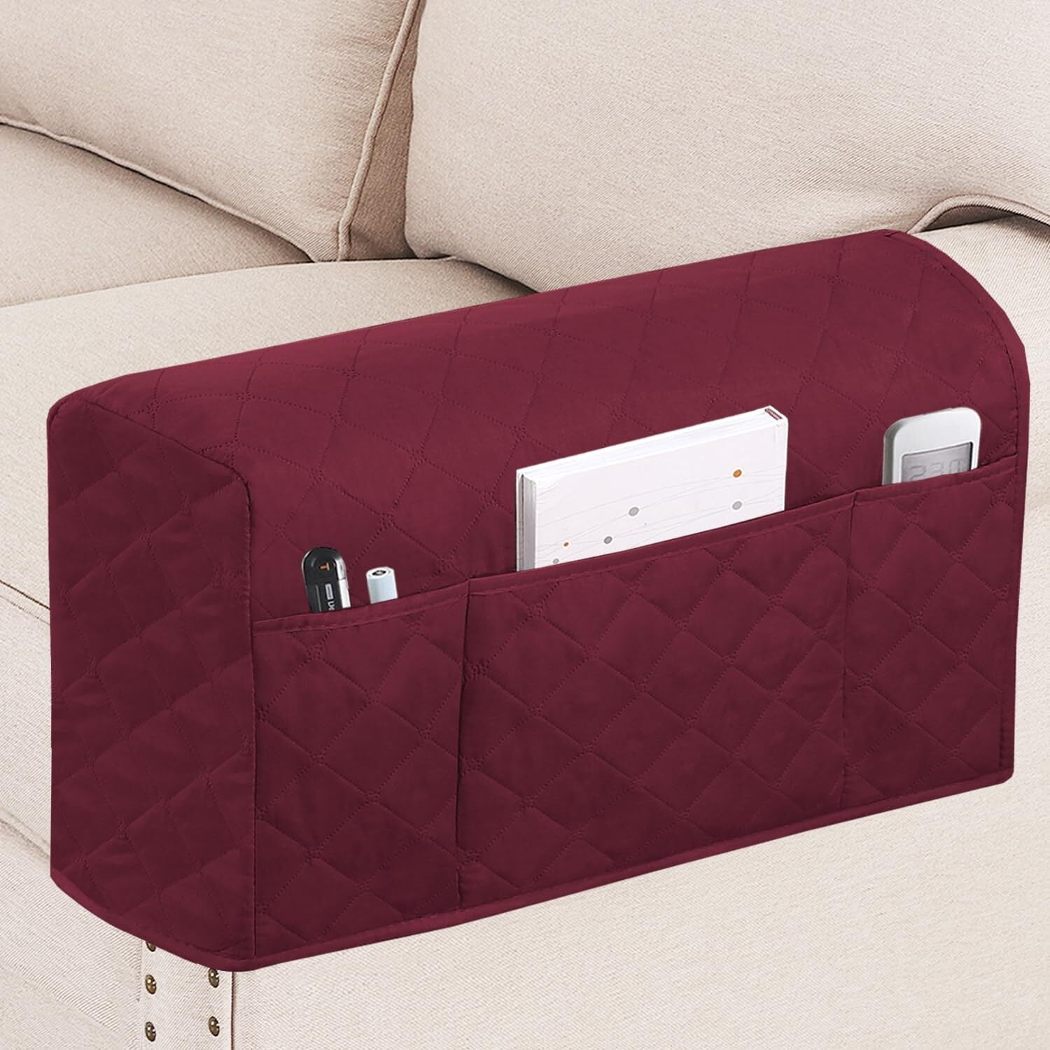 2 Pack Waterproof Armrest Covers for Chairs and Sofas Couch Arm Covers for Sofa Armrest Covers with Side Pocket Anti-Slip Furniture Protector Washable Armrest Slipcovers Set of 2