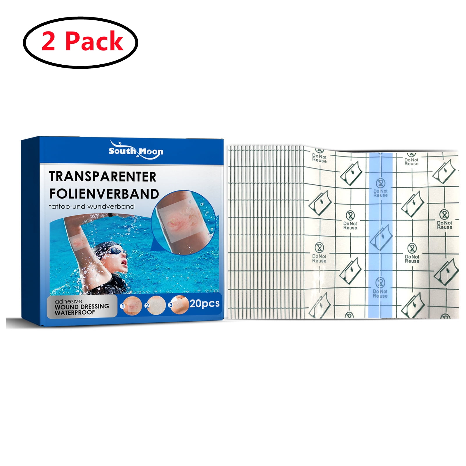 2 Pack Waterproof Bandages Large Bandages for Wound Care, Tattoos