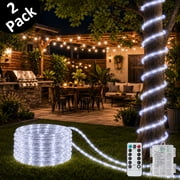 2 Pack Waterproof Battery Operated Rope Lights,Christmas String Lights with Remote Control for Outdoor Indoor Decorations, White17FT 50 LEDs