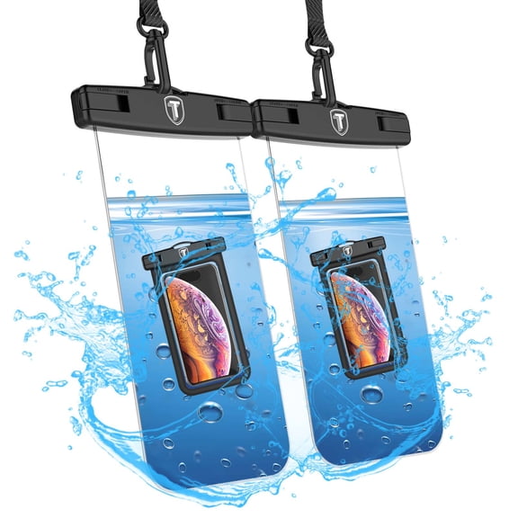 (2 Pack) Waterproof Case for LG Phoenix 4, Stylo 4, G8, V40, V30, K30, Aristo 2 Plus, X Power 2, Njjex IPX8 Waterproof Phone Pouch up to 6.5" Display - Cellphone Dry Bag With Waist Strap -Clear