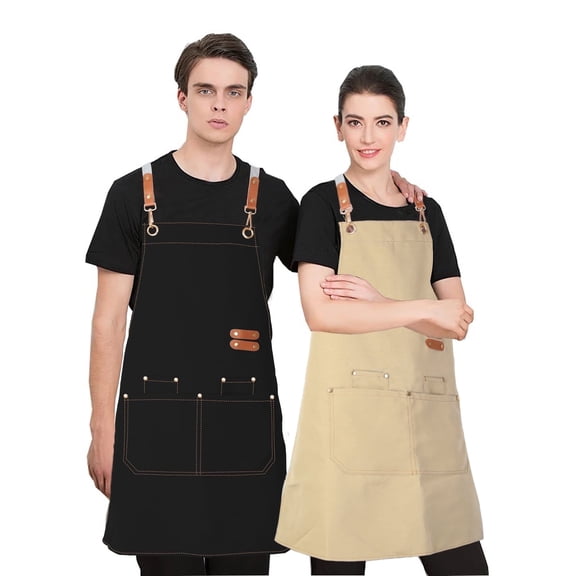 2 Pack Waterproof Chef Aprons for Cooking and Baking, Cross Back Kitchen Aprons with 4 Pockets for Women & Men, Adjustable Unisex Bib Apron for Grilling, Restaurant, Gardening, Hostess Gift