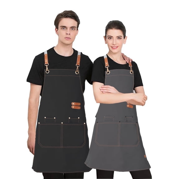 2 Pack Waterproof Chef Aprons for Cooking and Baking, Cross Back Kitchen Aprons with 4 Pockets for Women & Men, Adjustable Unisex Bib Apron for Grilling, Restaurant, Gardening, Hostess Gift
