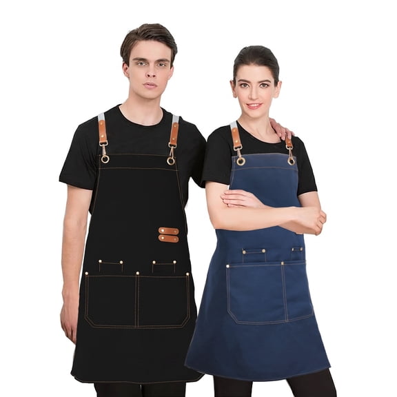 NUBILY Waterproof Cross Back Chef Aprons 2 Pack for Cooking Baking Grilling,4 Pockets Adjustable Kitchen Apron,Bib for Men Women Restaurant Gardening
