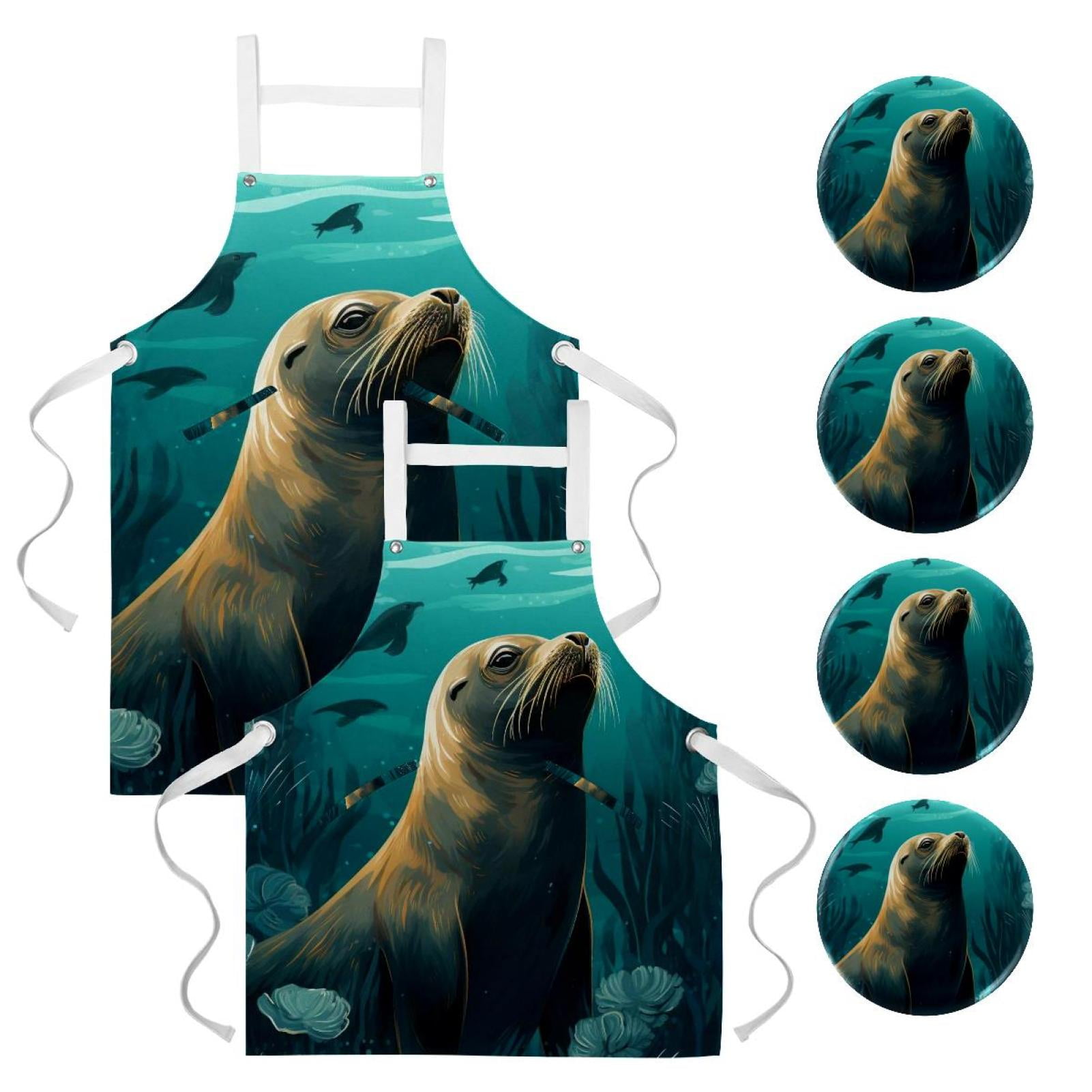 2 Pack Waterproof Cooking Apron with Pockets and Badge Photo Buttons