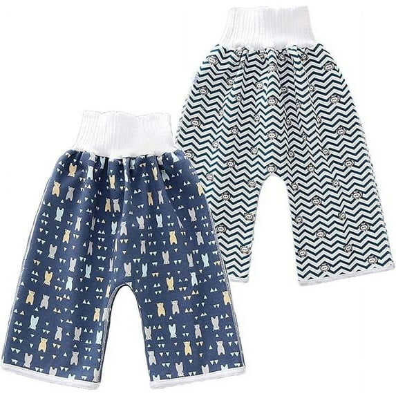 2 Pack Waterproof Diaper Pants Reusable Washable High Waist Leak Proof Potty Training Cloth Diaper Pants for Baby Boy and Girl Night Time