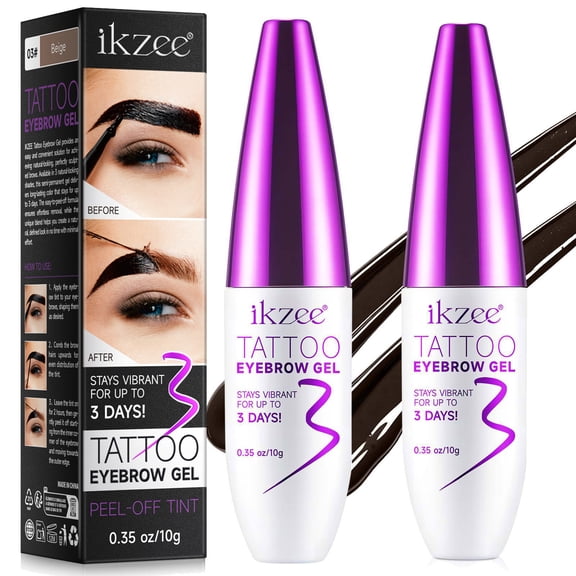 2 Pack Waterproof Eyebrow Gel Makeup, Semi Permanent Eyebrow Make Up, Last Up to 3 Days, for All Skin Types, 3.52 OZ - Beige