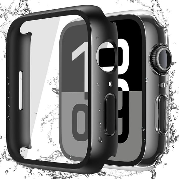 [2 Pack] Waterproof Hard Case with Tempered Glass Compatible with Apple Watch Series 11 (2025) Series 10 46mm, Ultra-Thin Anti-Fall Cover for iWatch Screen Protector, Crystal Transparent