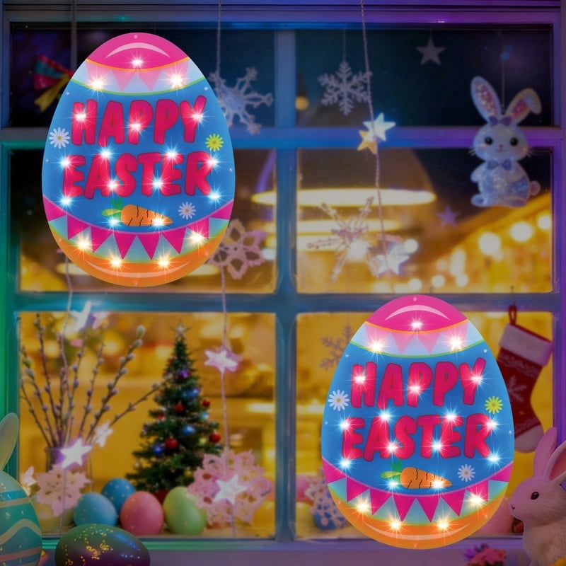 2 Pack Waterproof Light Up Easter Egg String Lights, Indoor Outdoor Easter Decor for Window, Party and Garden