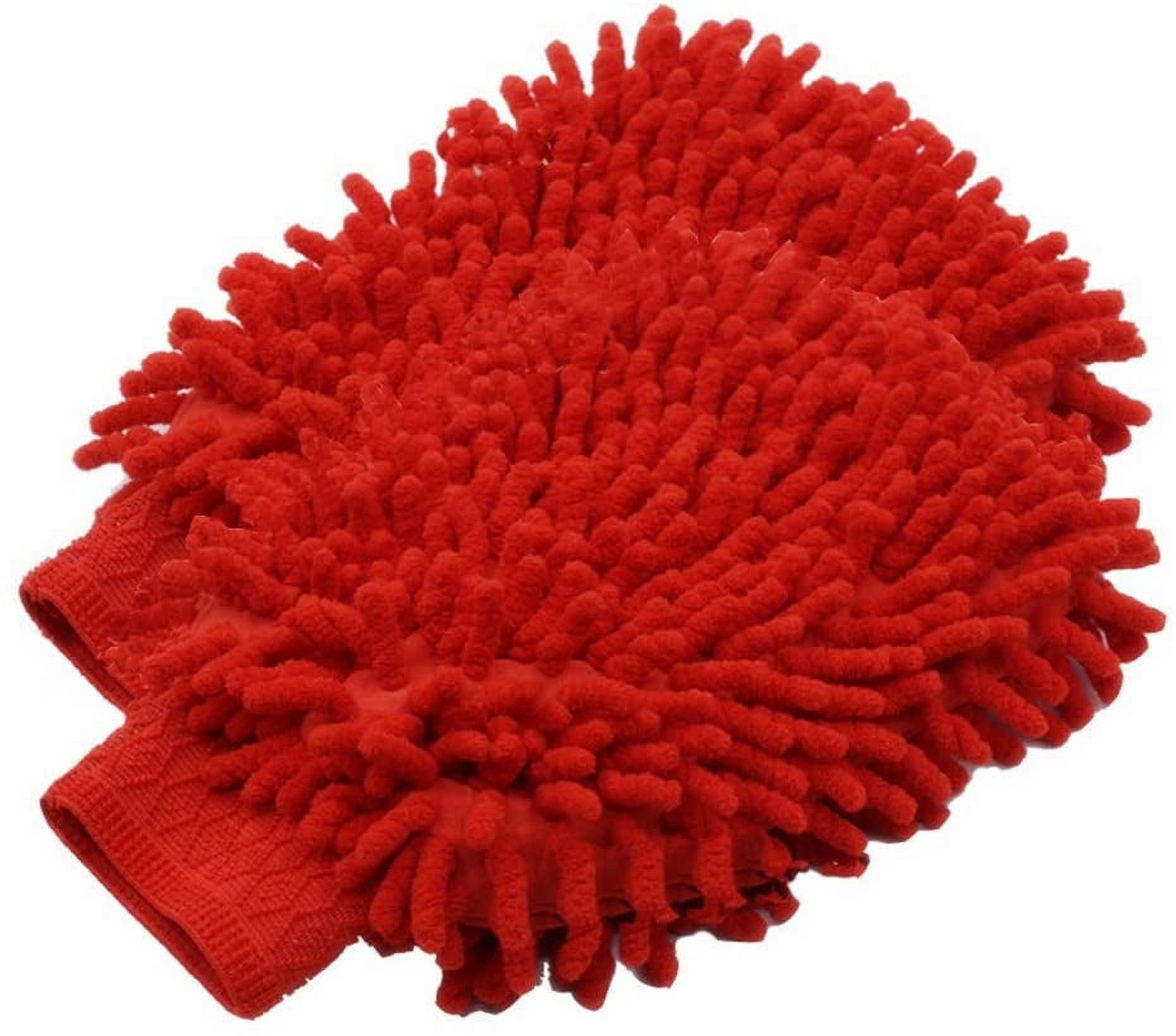 2 Pack Waterproof Microfiber Glove, Chenille Car Wash Mitt, Mitt Microfiber Car Window Washing Home Cleaning Cloth Duster Towel Mitten,Red