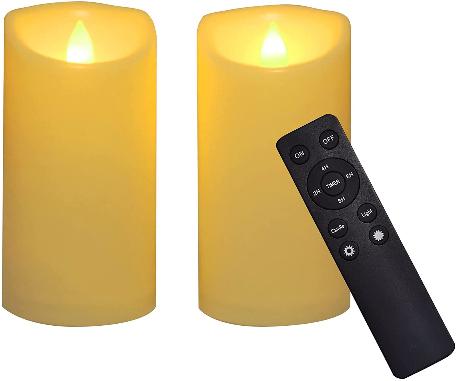 2 Pack Waterproof Outdoor Battery Operated Flameless Candles With Remote Timer Realistic 8177