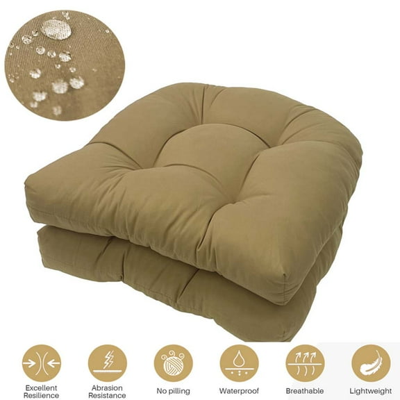 2 Pack Waterproof Outdoor Chair Cushions, Thick Tufted U-Shaped Seat Cushions with Adjustable Ties for Garden Chairs, Patio Furniture, 19x19x4 Inches