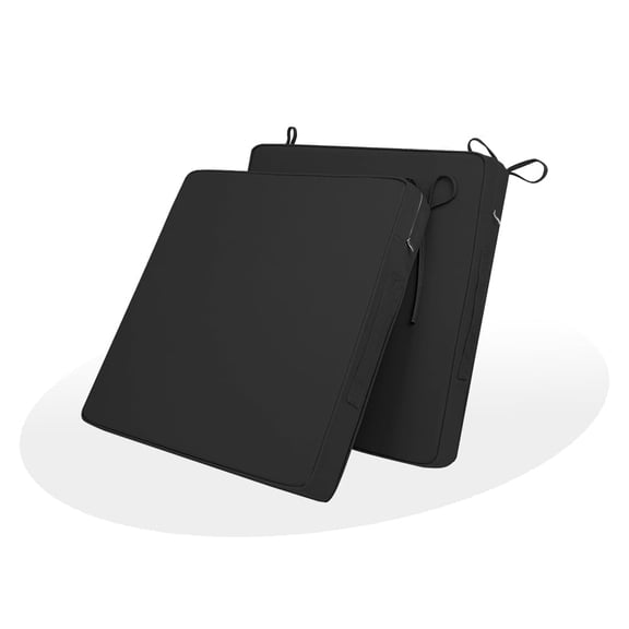 19x19 Waterproof Patio Chair Cushions (Set of 2), Oxford Fabric Seat Pads with High Density Foam, Removable Cover with Hidden Zipper & Handle, Non-Slip Ties for Outdoor Garden Wicker Chairs, Black