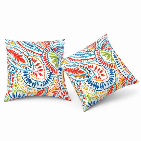 2-Pack Waterproof Outdoor Throw Pillows, 18x18 Inch, Vibrant Paisley Water-Resistant Patio Pillows for Deck, Porch & Garden