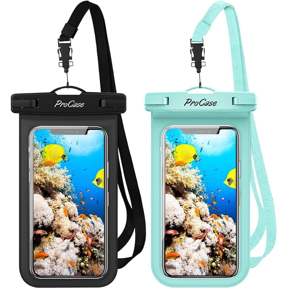 2 Pack Waterproof Phone Pouch Case, 7" Universal Underwater Cellphone Dry Bag for iPhone 17 Air 16 15 14 13 Pro Plus Max 12 11, Galaxy S24 S23 S22 Ultra Pixel -Black/Green