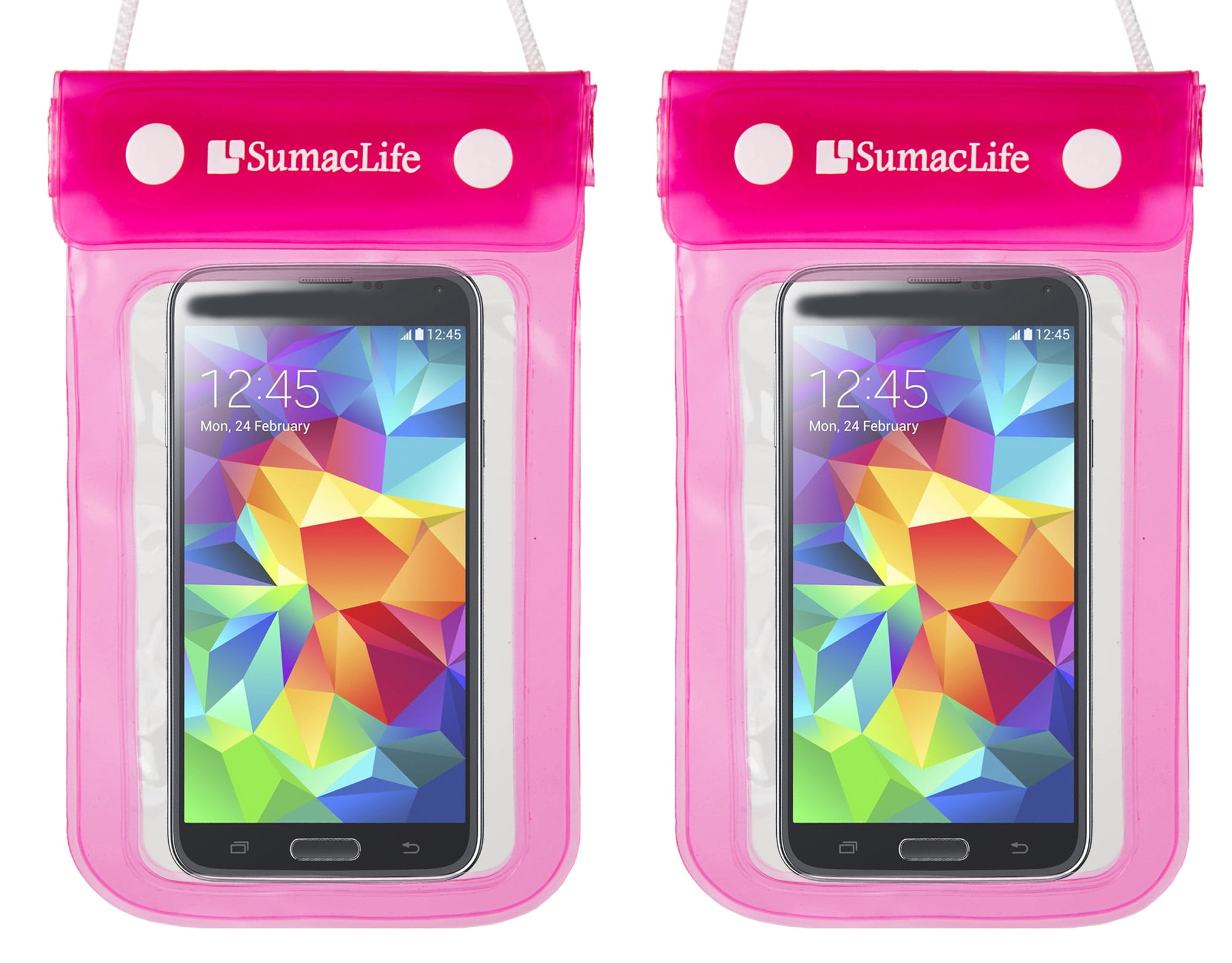 (2-Pack) Waterproof Phone Pouch Dry Bags with Strap – Universal Fit for Most Smartphones – Pink Clear Case