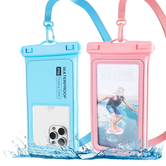 2 Pack Waterproof Phone Pouch,IPX8 Waterproof Phone Case Compatible for iPhone Samsung,Cell Phone Dry Bag for Vacation Beach & Cruise Essentials w/ Touch Screen Adjustable Lanyard(Fits Up to 7.5'')
