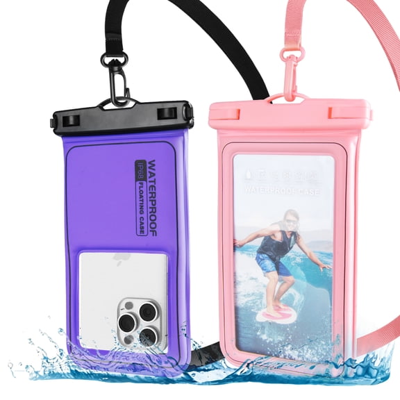 2 Pack Waterproof Phone Pouch,IPX8 Waterproof Phone Case Compatible for iPhone Samsung,Cell Phone Dry Bag for Vacation Beach & Cruise Essentials w/ Touch Screen Adjustable Lanyard(Fits Up to 7.5'')