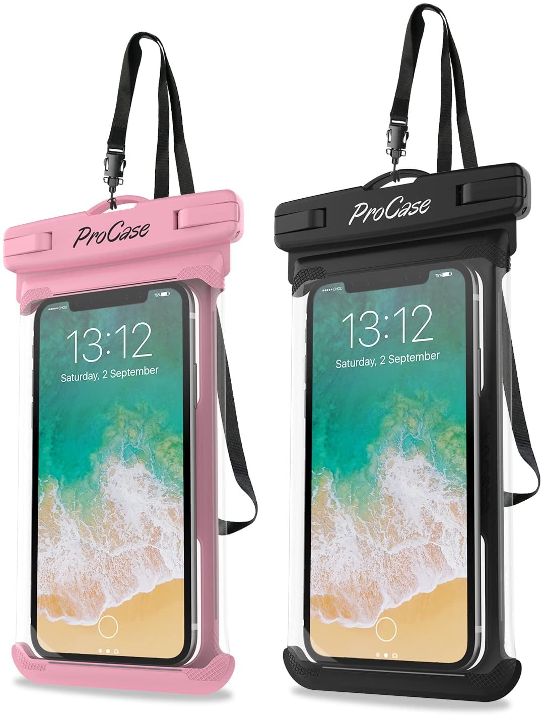 2 Pack Waterproof Phone Pouch, Underwater Phone Case Up to 7", Dry Bag for iPhone 17 Air 16 15 14 13 Pro Plus Max, Galaxy S24 S23 S22 Ultra Pixel, Beach Essentials -Pink & Black