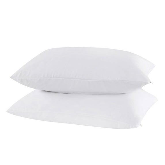 2 Pack Waterproof Pillow Case, White Super-Soft Pillowcase Zippered Bed Bug Allergy Protector Pillow Cover, 20"*26"