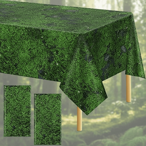 2-Pack Waterproof Plastic Tablecloth with Realistic Green Moss and Leaves Pattern, Nature-Themed Party Table Cover for Plant Decor, 108 x 54 Inches