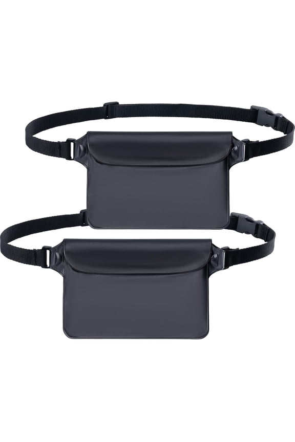 2-Pack Waterproof Pouch with Adjustable Waist Strap, Screen Touch Sensitive Dry Bag for Swimming Kayaking Boating Fishing Beach Diving (Black + Black)
