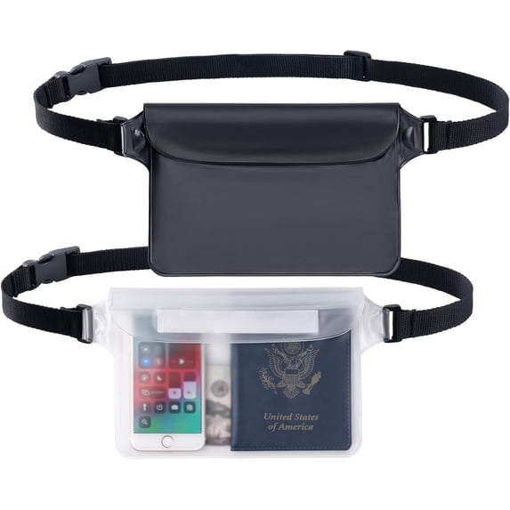 FacoFaco 2-Pack Waterproof PVC Pouch with Adjustable Waist Strap, Black Clear