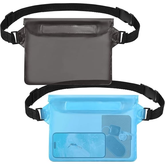 2-Pack Waterproof Pouch with Adjustable Waist Strap, Waterproof Dry Bag, Keeps Cell Phones and Valuables Safe and Dry, Perfect for Kayaking, Beach, Camping and Swimming