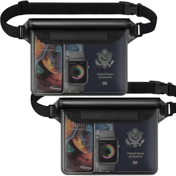 2-Pack Waterproof Pouch with Adjustable Waist Strap, Waterproof Dry Bag, Keeps Cell Phones and Valuables Safe and Dry, Perfect for Kayaking, Beach, Camping and Swimming