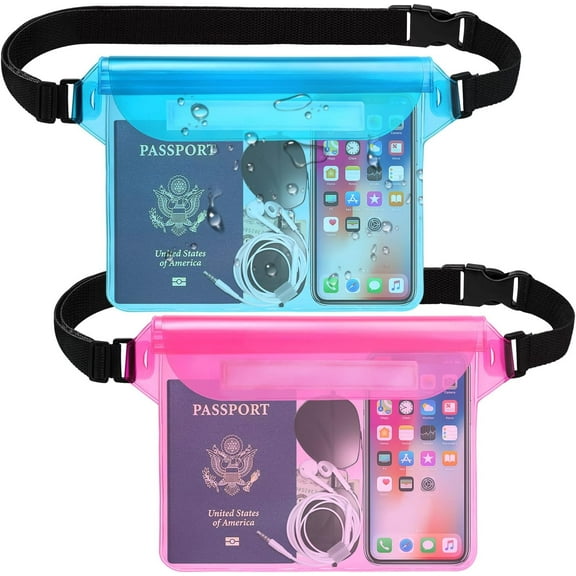 2-Pack Waterproof Pouch with Adjustable Waist Strap, Waterproof Dry Bag, Keeps Cell Phones and Valuables Safe and Dry, Perfect for Kayaking, Beach, Camping and Swimming