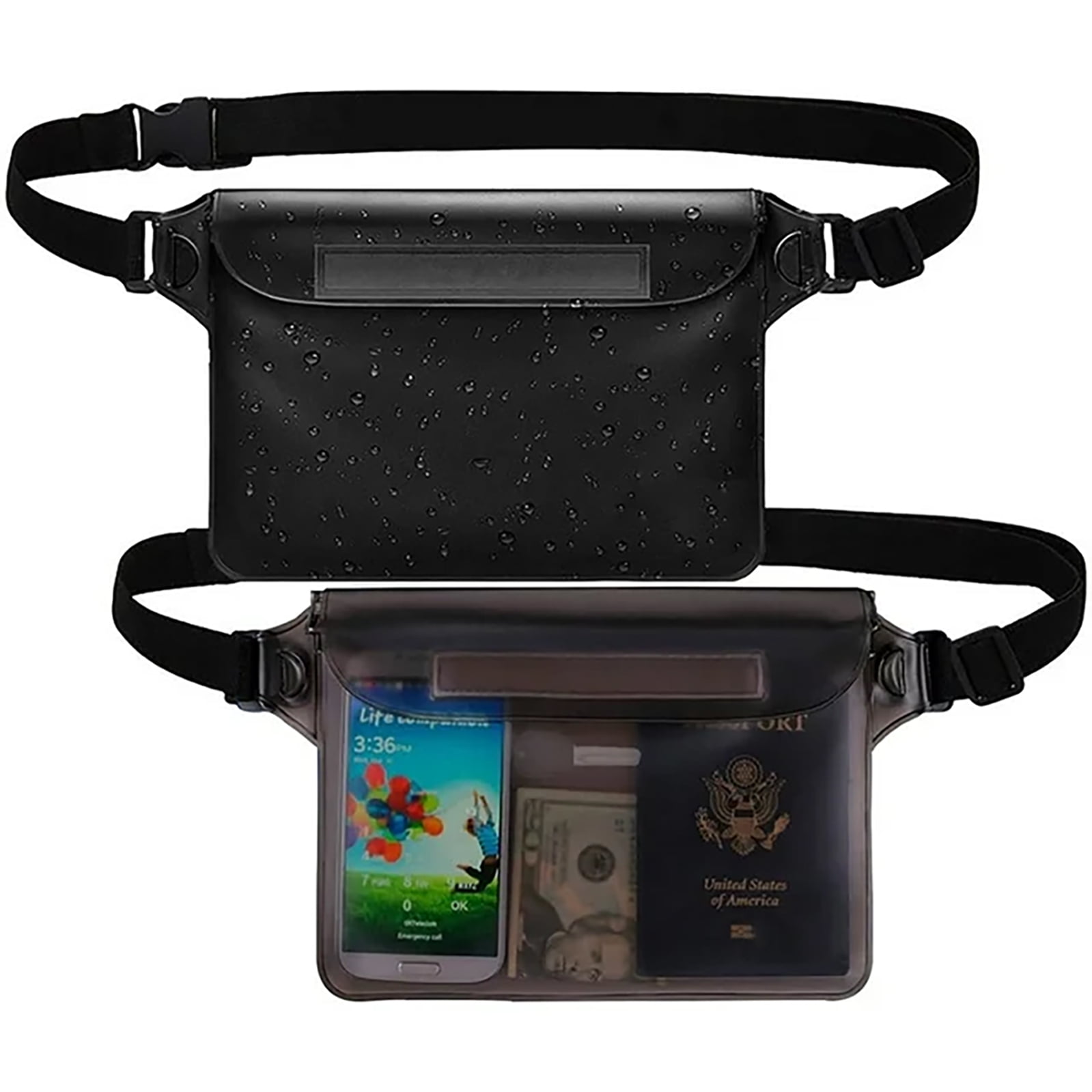 Emapoy 2 Pack Waterproof Pouch with Waist Strap, Waterproof Fanny Pack