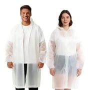 Fulanzaren 2 Pack EVA Rain Ponchos Waterproof Reusable Lightweight, Adults L White