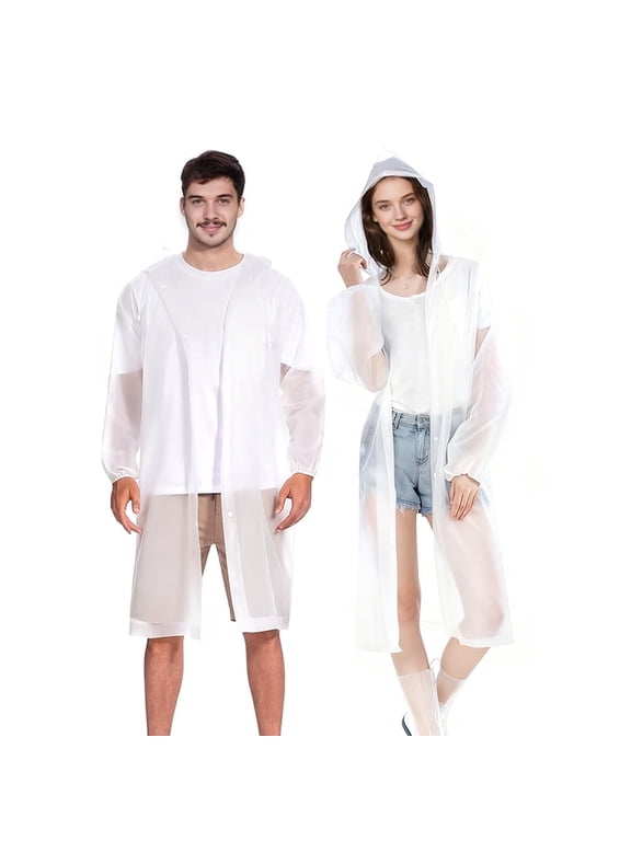 2 Pack Waterproof Reusable Lightweight EVA Rain Ponchos, (Adults M) White