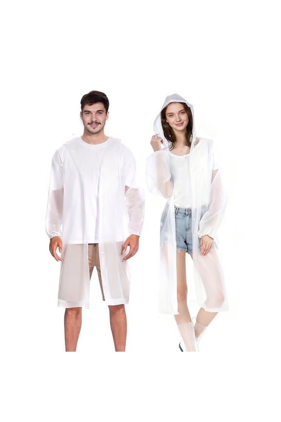 2 Pack Waterproof Reusable Lightweight EVA Rain Ponchos, (Adults M) White