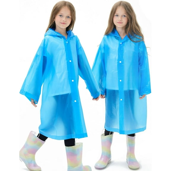 2 Pack Waterproof Raincoats for Kids Reusable,EVA Rain Ponchos Emergency Rain Jacket for Children, Boys and Girls