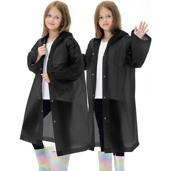2 Pack Waterproof Raincoats for Kids Reusable,EVA Rain Ponchos Emergency Rain Jacket for Children, Boys and Girls