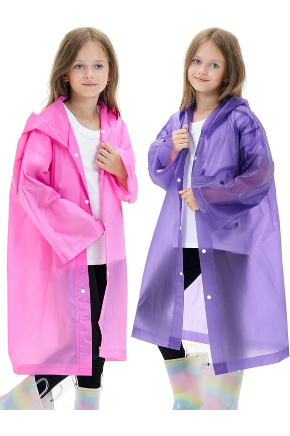 2 Pack Waterproof Raincoats for Kids Reusable,EVA Rain Ponchos Emergency Rain Jacket for Children, Boys and Girls