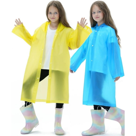 2 Pack Waterproof Raincoats for Kids Reusable,EVA Rain Ponchos Emergency Rain Jacket for Children, Boys and Girls