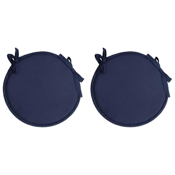 2-Pack Waterproof Round Seat Cushions with Non-Slip Straps, Indoor Outdoor Use Navy Blue 38x38cm/15x15in