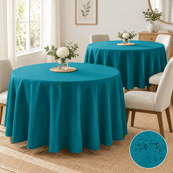 2 Pack Waterproof Round Tablecloth 120 Inch Stain Resistant And Wrinkle ...