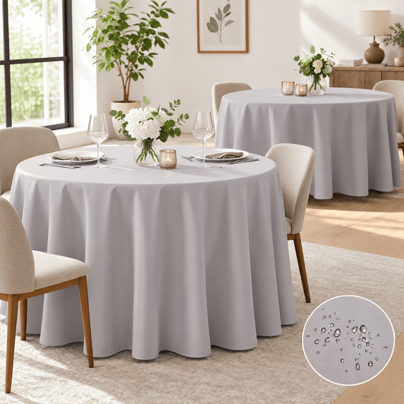 2 Pack Waterproof Round Tablecloth 120 Inch Stain Resistant And Wrinkle ...