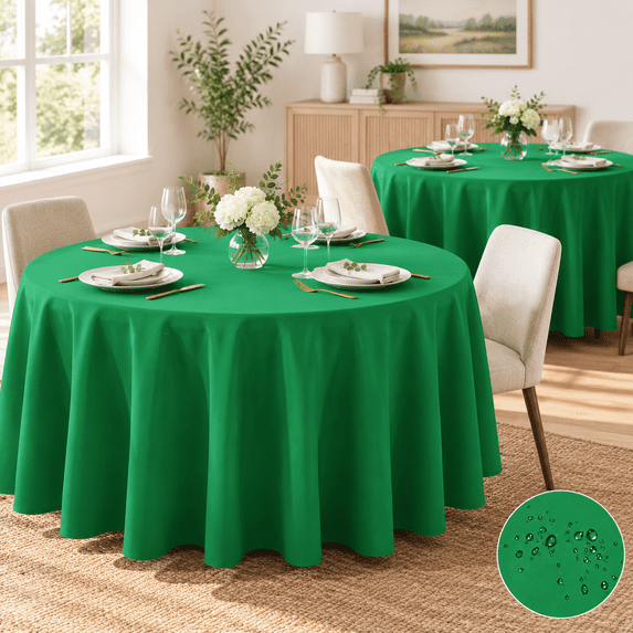 2 Pack Waterproof Round Tablecloth 132 Inch Stain Resistant And Wrinkle ...