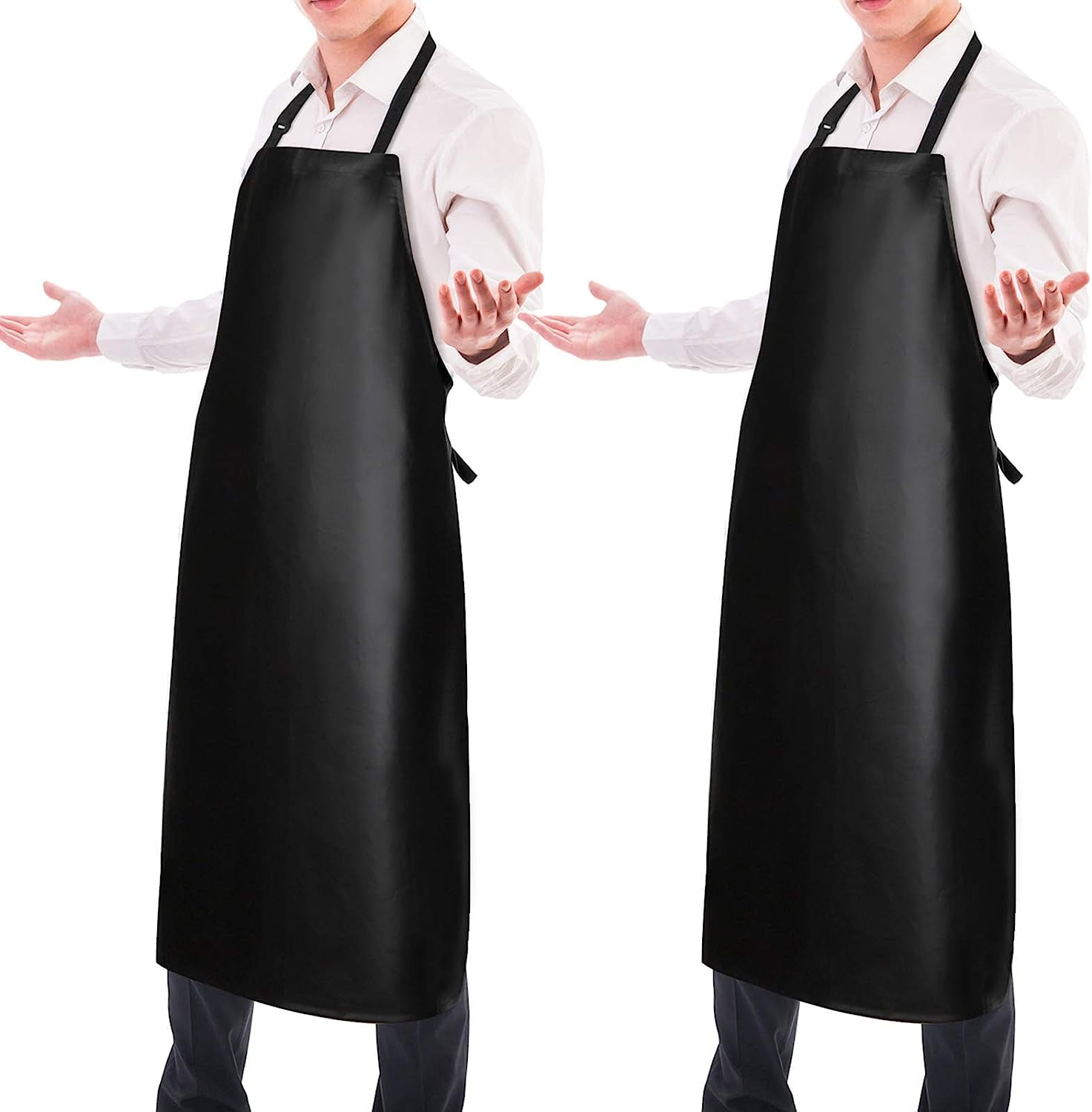 2 Pack Waterproof Rubber Vinyl Apron 40" Chef Aprons for Men Heavy Duty Chemical Work Apron Extra Long Grilling Aprons with Adjustable Bib Apron for Dishwashing Lab Butcher Cooking Kitchen Black