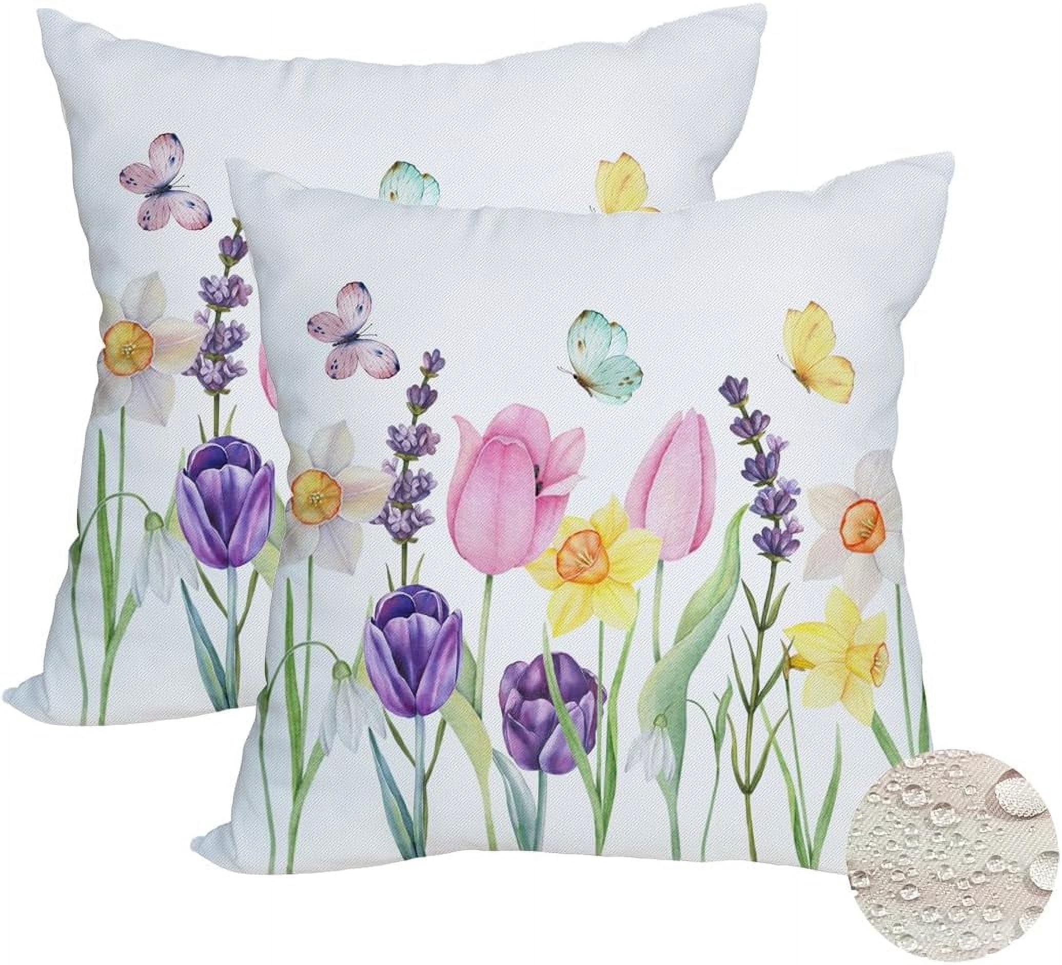 Waterproof Spring 2 Pack Waterproof Spring Floral Pillow Covers 16x16 Inch Pink Tulip ...