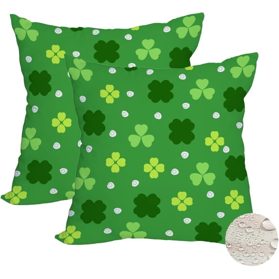 2 Pack Waterproof St Patrick‘s Day Pillow Covers 16x16 Inch Lucky Clover Shamrocks Green Leaves Holiday Throw Pillow Cases Spring Farmhouse Decorations Cushion Cover Double Sided