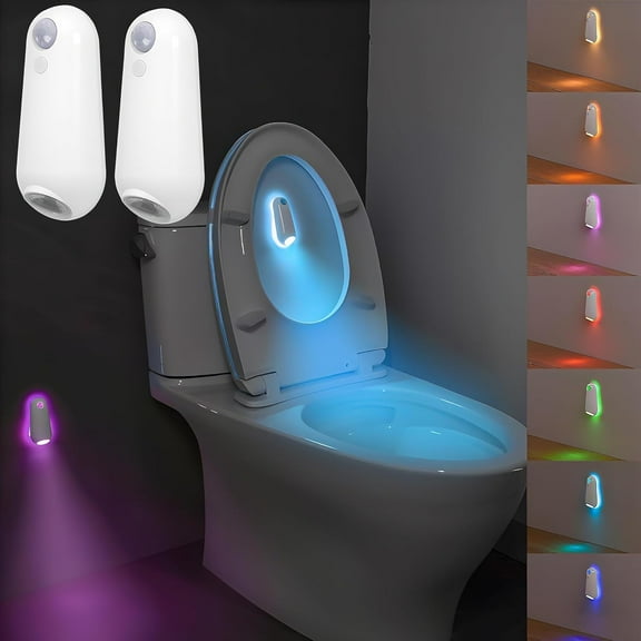 2 Pack Waterproof Toilet Night Light Motion Sensor,8 Color Changing LED Rechargeable Inside Toilet Bowl Light,Nightlight for Bathroom Shower Hallway Stair Decor Easy Install Gift Idea
