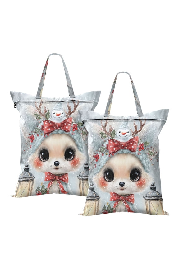 2-Pack Waterproof Travel Laundry Bag Lightweight Polyester Duffle with Top Handle for Beach/Camping/School Cute Kawaii Fox Pattern