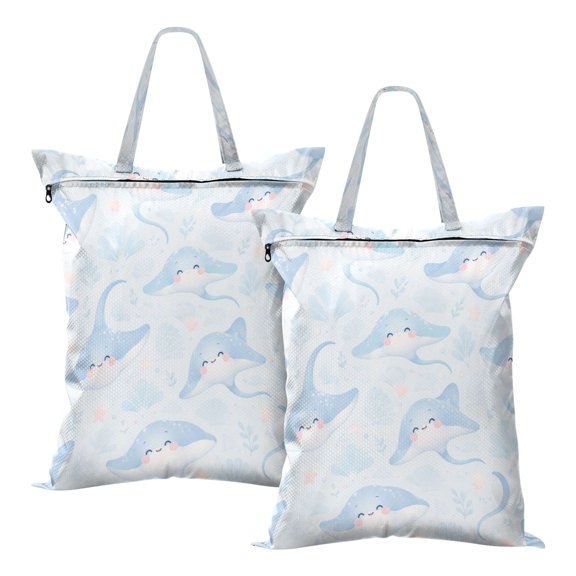 2-Pack Waterproof Travel Laundry Bag Lightweight Polyester Duffle with Top Handle for Beach/Camping/School Cute Stingray Pattern