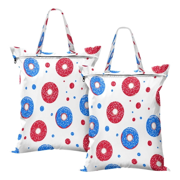 2-Pack Waterproof Travel Laundry Bag Lightweight Polyester Duffle with Top Handle for Beach/Camping/School Fun Red Blue Donut Print