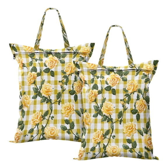 2-Pack Waterproof Travel Laundry Bag Lightweight Polyester Duffle with Top Handle for Beach/Camping/School Gingham Pattern Yellow Roses
